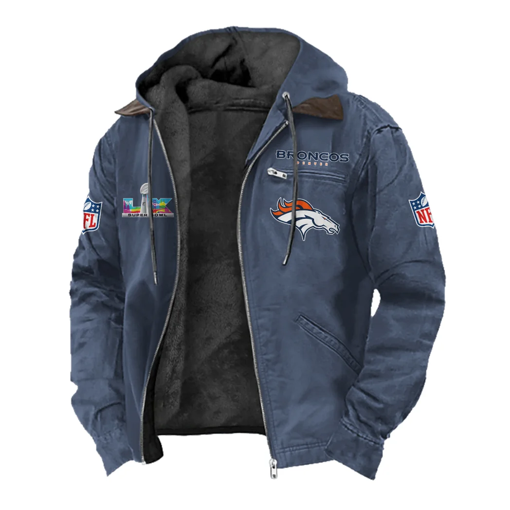 Football Bronze Crew Flannel Hoodie, Street Style Sport Hoodie HVN1466DB - Navy Blue - Image 2