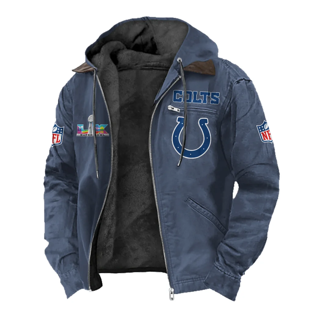 Colt Crew Flannel Hoodie, Classic Flannel Sport Hoodie HVN1466IC - Navy Blue - Image 2