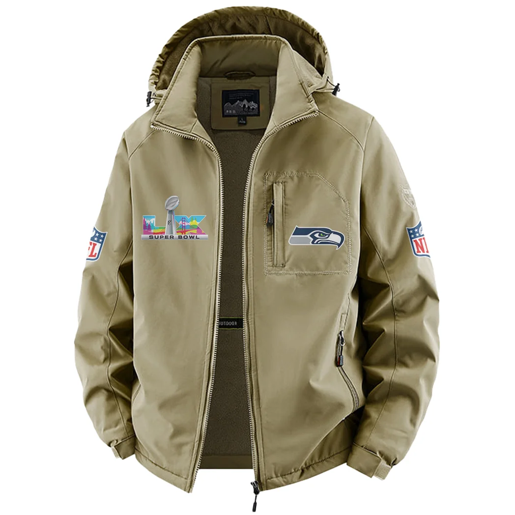 Puget Squad Fleece Windbreaker Jacket, High-Density Windproof Fleece HVN1466SS - Khaki - Image 2