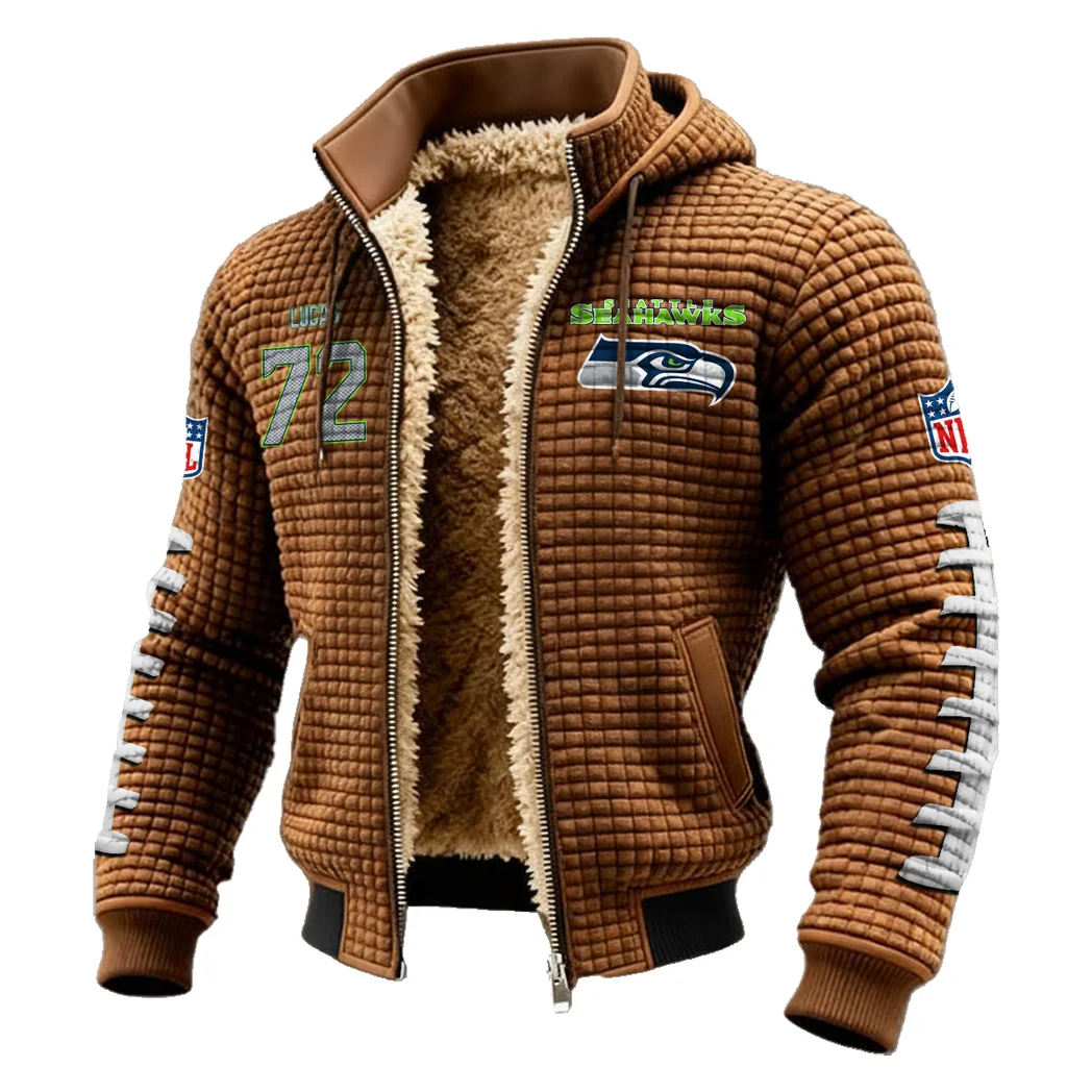 Protection Leader Fleece-Lined Hooded Jacket, Multi-Sport Winter Active Top HVN1481AL - brown - Image 2