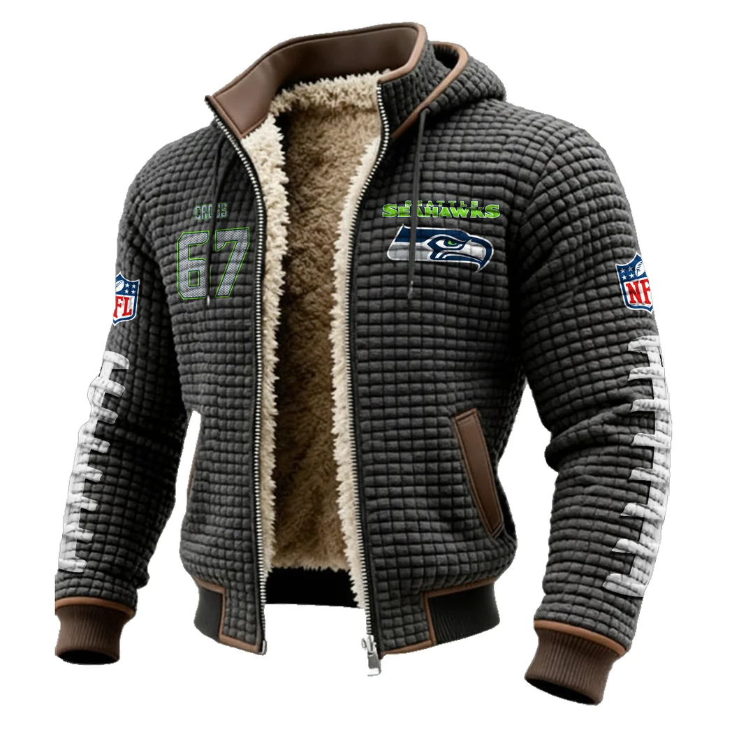 Left Side Anchor Fleece-Lined Hooded Jacket, Rapid-Dry Fleece-Lined Hoody HVN1481CC - Grey - Image 2