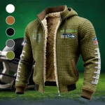 Long Snapper Fleece-Lined Hooded Jacket, Storm-Ready Fleece-Lined Coat HVN1481CS - Green