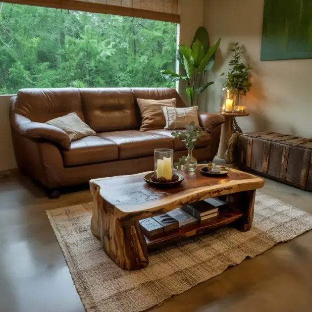 Storage Shelf Coffee Table Solid Wood Live Edge Centerpiece