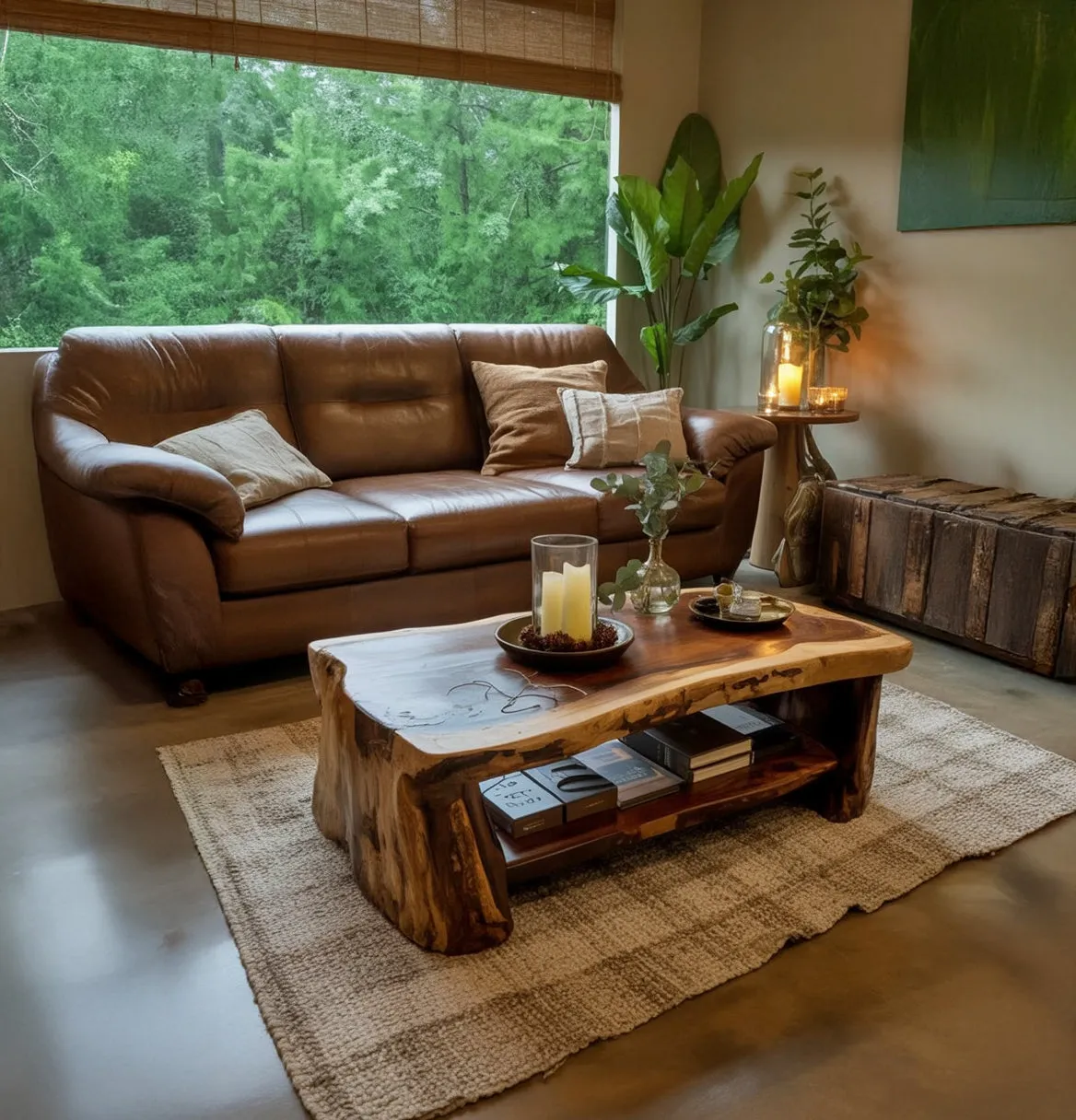 Storage Shelf Coffee Table Solid Wood Live Edge Centerpiece