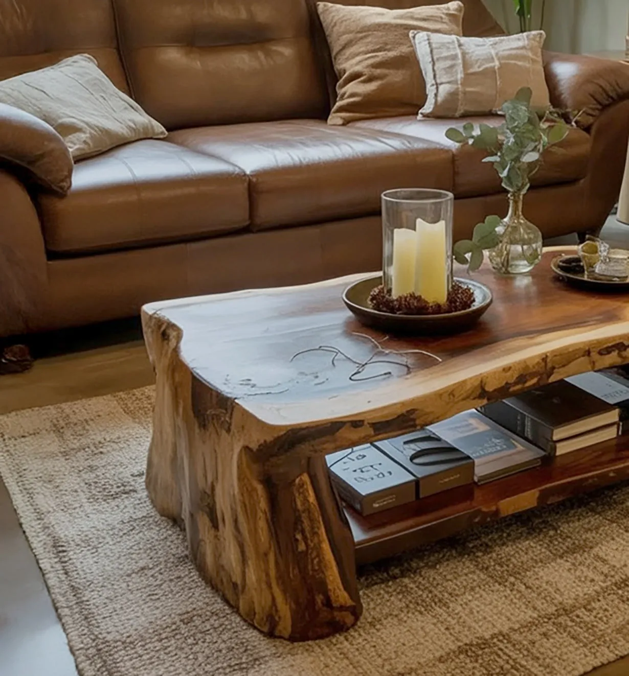 Storage Shelf Coffee Table Solid Wood Live Edge Centerpiece - Image 3
