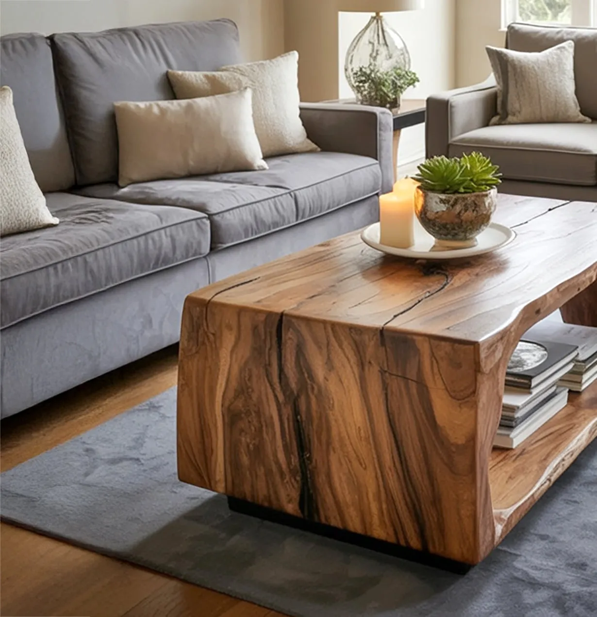 Walnut Slab Coffee Table Live Edge Handcrafted Modern Profile - Image 3