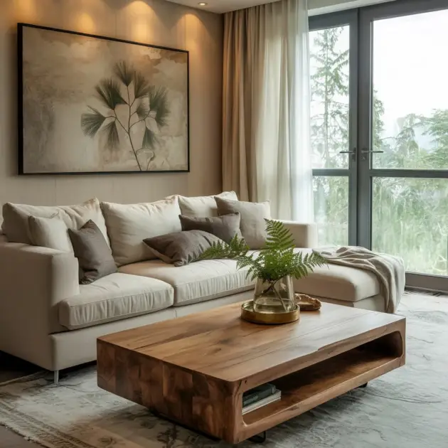 Acacia Wood Coffee Table Open Shelf Handmade Contemporary