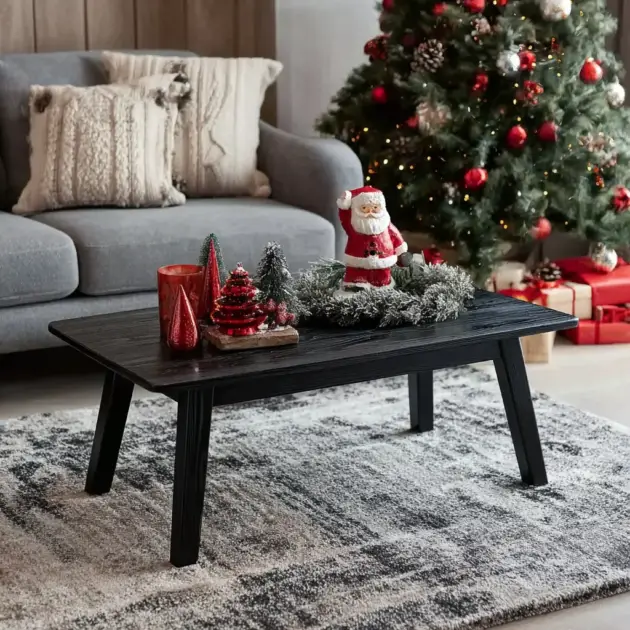Matte Black Wood Coffee Table Handmade Seasonal Living Room Accent