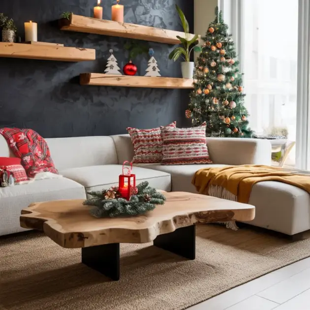 Live Edge Slab Coffee Table Solid Wood with Black Metal Base