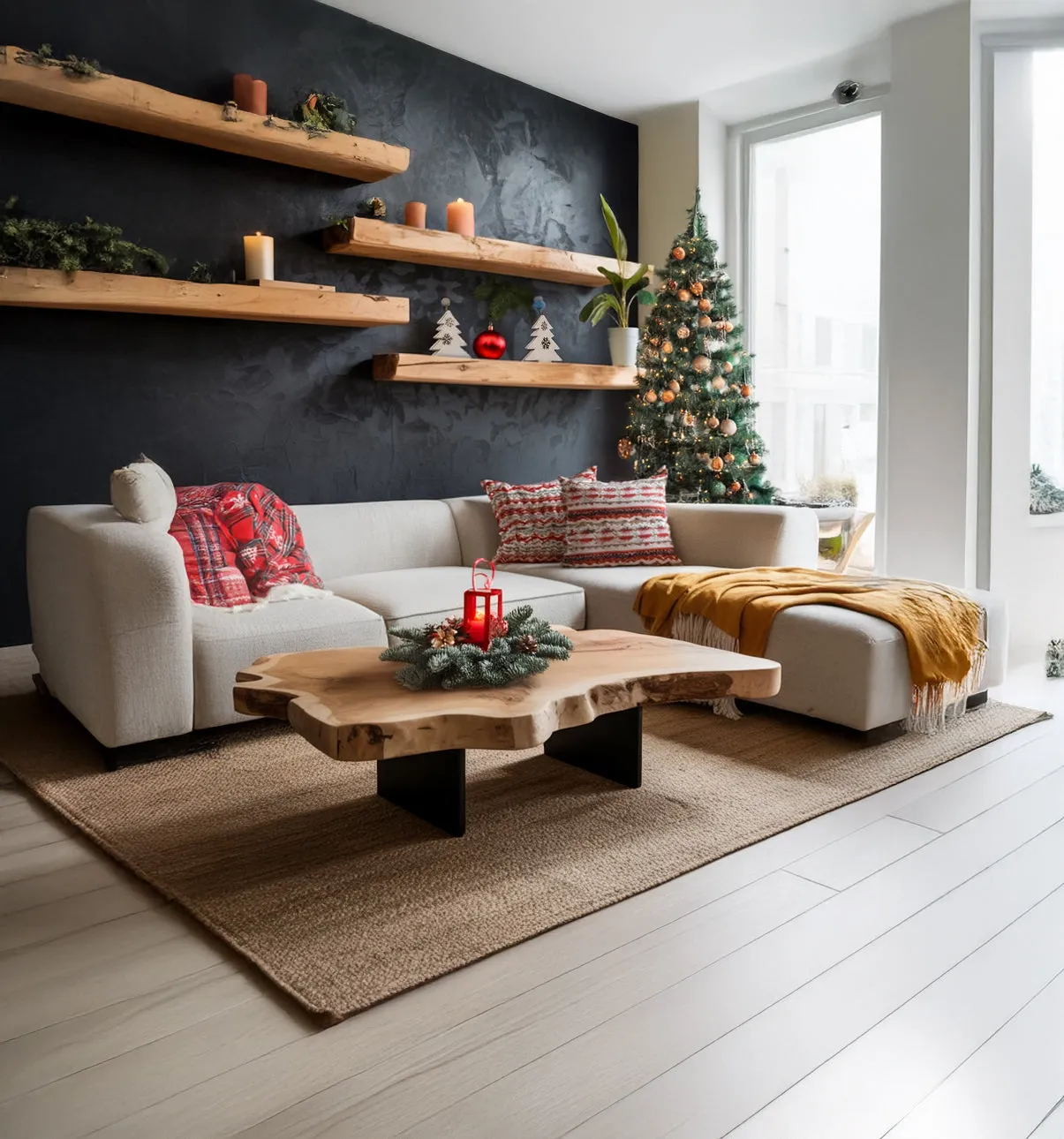 Live Edge Slab Coffee Table Solid Wood with Black Metal Base - Image 4