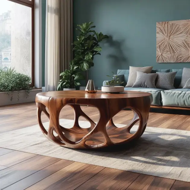 Round Slab Coffee Table Live Edge Solid Wood Handmade Gift Ready