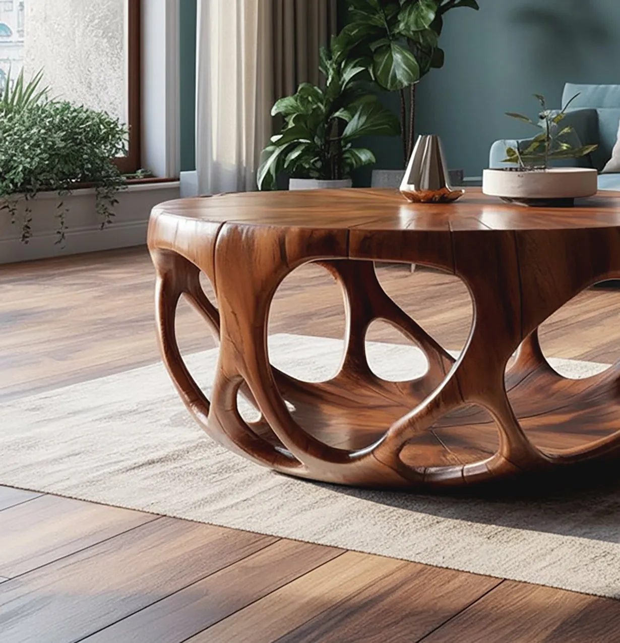 Round Slab Coffee Table Live Edge Solid Wood Handmade Gift Ready - Image 2