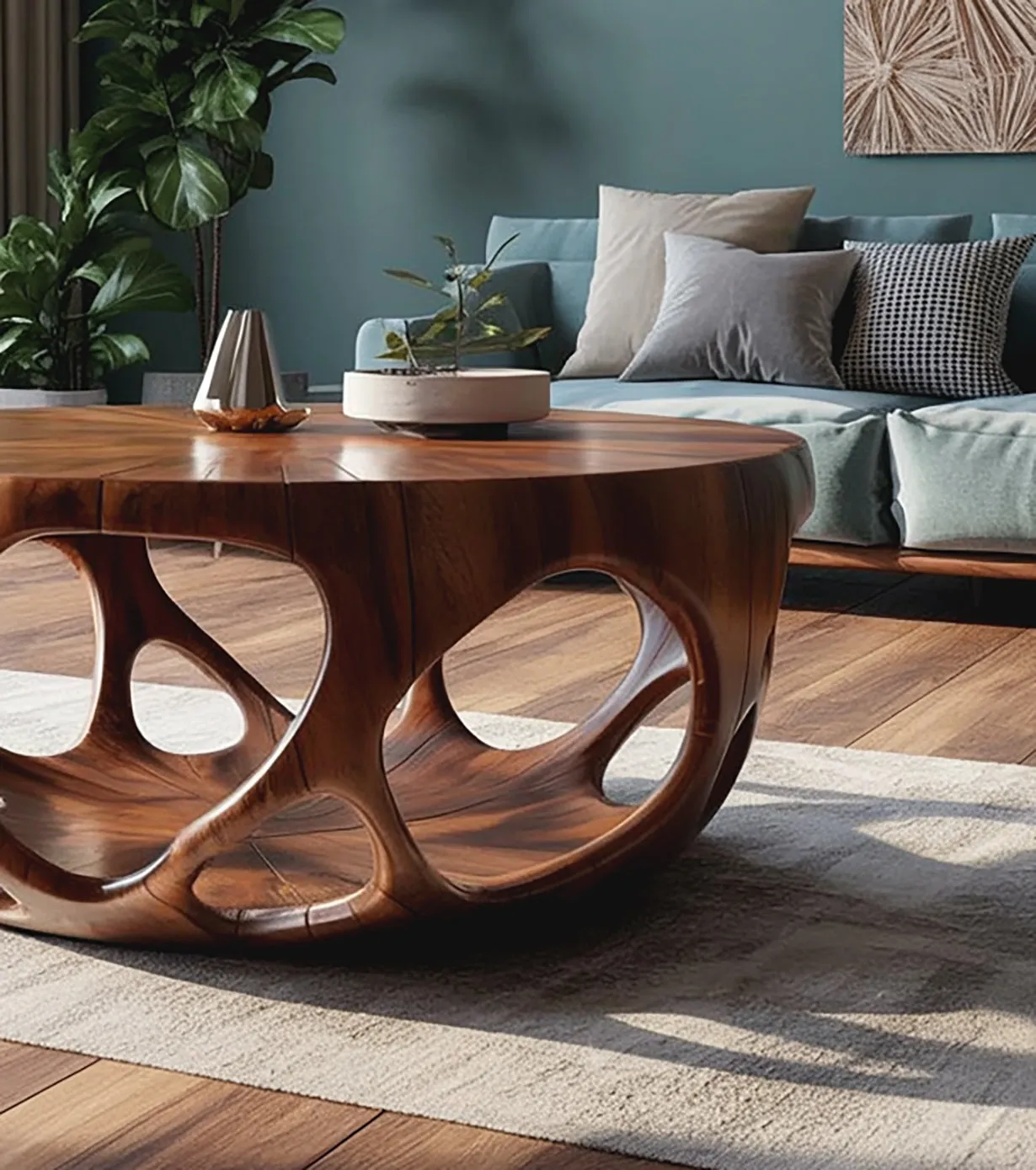 Round Slab Coffee Table Live Edge Solid Wood Handmade Gift Ready - Image 3